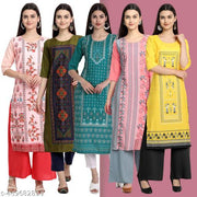 Women's Fashion Straight Crepe Multicolor Kurti (Pack of 5)