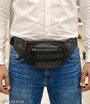Genuine Leather Waist Bag, HAJ Bag, Kawad Bag for Men & Women | Black Fanny Pack with Multiple Zipper Pockets | Adjustable Travel Waist Pouch for Passport, Phone & Daily Essentials