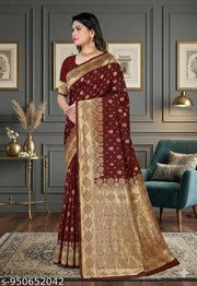 Soft Jacquard Silk Saree for Women under ₹600 | Cream & Green Zari Woven Saree for Wedding & Festive Wear