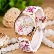 New Fancy Flower Dial Attractive Rubber Analog Watch for Women
