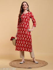 GREYSHADE Women Floral Print Pure Cotton Straight Kurta  (Multicolor)