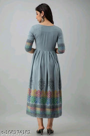 women's Rayon Printed Long Flared Anarkali Kurti