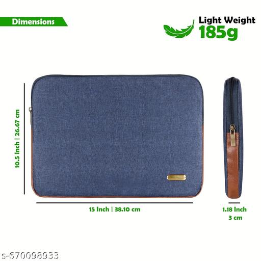 Laptop Sleeve Case | 15.6 | Zipper Closure | Water Repellent PVC | Blue & Tan LB01