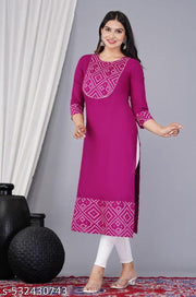 Manikant Enterprises Women Rayon Ethnic Wear for Casual and Festive Occasions Gold Printed Straight Fit Kurti(Black) |Ethnic Kurti for Women|Kurtis & Kurtas |Simple & Party Wear Kurti|