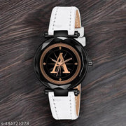 Talgo Analog Round Black Dial ALPHABET A Design Stylish White Leather Strap Classic Design Fancy Wrist Watch for Women and Girls, Pack of 1 - ALP-A-GEN-BK-WHT-L