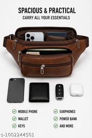 Brown Multipurpose Waist Bag for Men & Women | Durable Water-Repellent Belt Bag with Adjustable Strap | Ideal for Travel, Running, Hiking, Gym, Trekking, Cycling, Shopping & Everyday Outdoor Activities