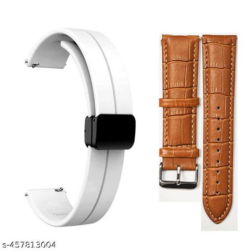 22mm Silicone Band & 22 mm Brown Leather Compatible With Quick Release Straps white magnet & brown leather
