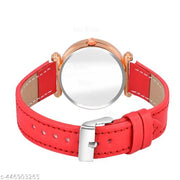 Skoal Analog Round Black Dial ALPHABET A Design Stylish Red Leather Strap Classic Design Fancy Wrist Watch for Women and Girls, Pack of 1 - ALPHA-A-GEN-RG-RED-L