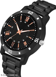 BEST Quality Best Price Roman Black Dial Stylish Causal  Black PU Strap Watch For Boys And men Watch With Bracelate