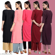 Women's Fashion Straight Crepe Multicolor Kurti (Pack of 5)