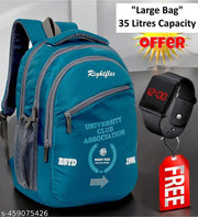 Large Stylish 35L Waterproof Laptop Backpack for Men & Women - Office, School, college, with free LED watch 001