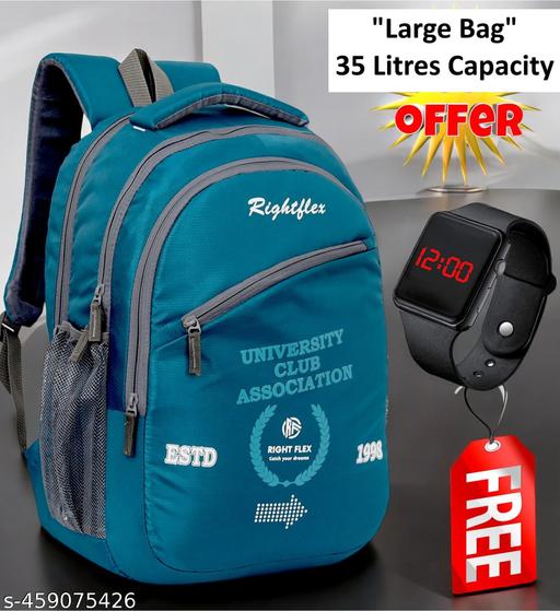 Large Stylish 35L Waterproof Laptop Backpack for Men & Women - Office, School, college, with free LED watch 001