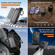 ONBIZ Solar Power Bank with LED Flashlight, Compass & Carabiner, 10000mAh with 2 USB Ports Output, 1 Type C in/Out, 1 Micro Input, Black