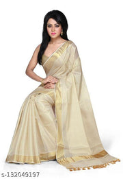 Texation Kerala Tissue kasavu cotton saree (Cream)