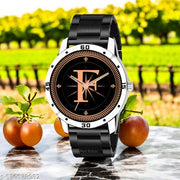 Femeo  Analog 9109 Watches Round Black Dial F Design Stylish Black PUU Strap Classic Design Fancy Wrist Watch for Men and Boys, Pack of 1 - A07ZALPHA-F-AVO-SIL-CDBLK
