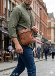Men's Premium PU Leather Crossbody Sling Bag | Stylish Messenger Side Bag with Multiple Zip Pockets | Adjustable Shoulder Strap | Travel Office Casual Daily Use