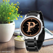 Talgo Analog Round Black Dial ALPHABET P Design Stylish Black Silicone Strap Classic Design Fancy Wrist Watch for Men and Boys, Pack of 1 - ALP-P-NEWAVO-SIL-CDBLK