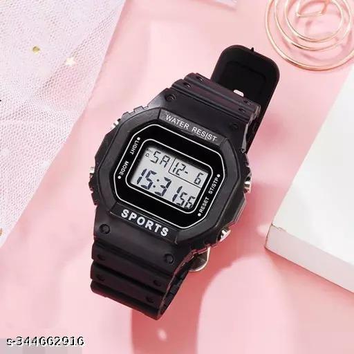 WATCHVERSE Black Colour Water Resistance Digital Watch - For Men & Women Digital Vintage Square Dial Unisex Wrist Watch for Men Women-Digital Sports Square Dial LED Unisex Stainless Steel Strap Watch for Boys,Watch For Girls