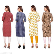 Women Printed Crepe Straight Kurti Combo of 4
