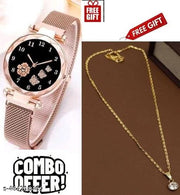 Women Magnet Belt watch with Necklace Chain Pendent for Women and Girls….freee