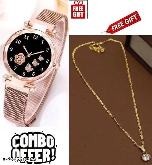 Women Magnet Belt watch with Necklace Chain Pendent for Women and Girls….freee