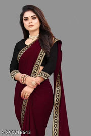 New Trending Plain Maroon Georgette Saree For Partywear