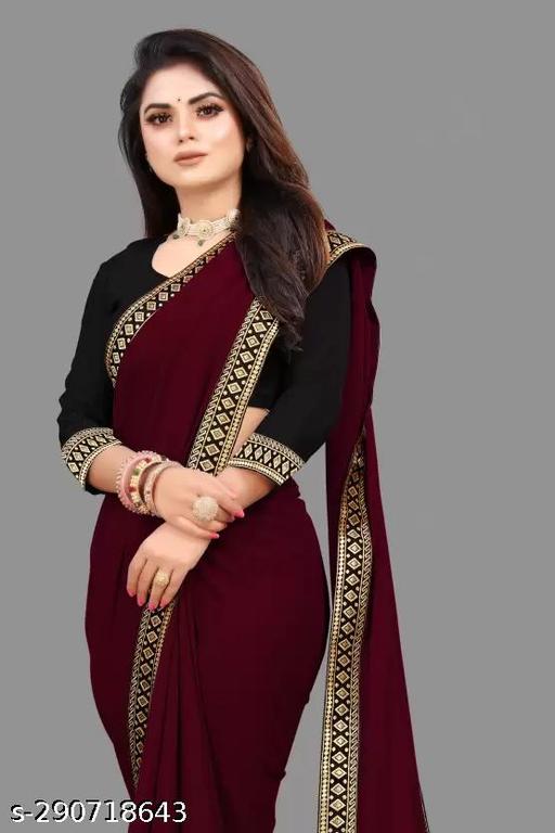 New Trending Plain Maroon Georgette Saree For Partywear