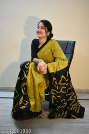 Kunj lets love fashion Latest Pure Cotton MULMUL Saree Hand Block Prinred, Mulmul Cotton, Hand Printed, Handloom Bagru Print Saree in Multicolour