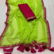 Sporting a classic solid pattern and a beautiful embroidered border,the Fashion Women’s Embroidered Bollywood Saree is a must-havein your ethnic wear collection.