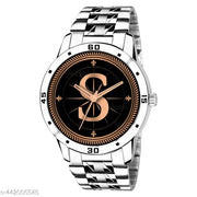 Talgo Analog Round Black Dial ALPHABET S Design Stylish Silver Stainless Steel Strap Classic Design Fancy Wrist Watch for Men and Boys, Pack of 1 - ALPHA-S-AVO-SIL-STL