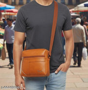 TnJ Premium Leather Crossbody Messenger Bag, Premium Crossbody Messenger Bag for Men & Women ( Tan )