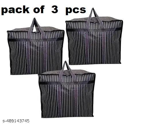 Multi-Purpose Size Jumbo Under Storage Bag/Toys/ Blankets/Stationery Paper/Clothes Storage Bag With Strong Handle, Pack of 3 Black and