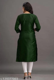 Meesho New Launch latest Very Beautiful Green Color Simple Straight Embroidered Sequenca Work Designer Round Neck Women Kurti Kurta Dress