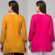 This is a very good and beautiful product. This fabric is also soft. This short kurti is good for summer. It is made of Kashmiri work_ Mustard_Pink