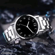 Men's Steel Chain Silver Black Men style Boys Hand Watch Gents 2024 Luxury Design Steel Chain New Model Analog Watch - For Boys
