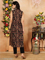 women printed straight sleeves kurta black