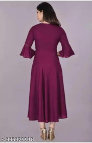 Trendy Ethnic Women's Solid Flared Kurtis (Wine)