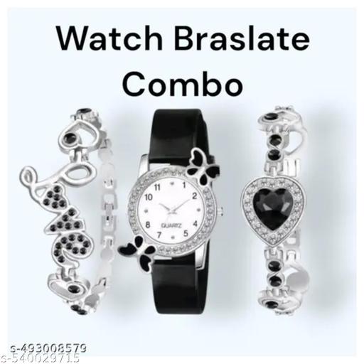 fashion jewellery new for woman and girlsTrendy Watch Bracelet Combo for Girls – Available in Black, White, Blue, Red & Pink