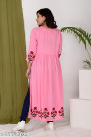 classy attractive look beautiful embroidery work graceful women naira cut kurtis