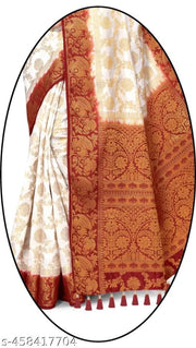 NEW BANARASI SILK SAREE WITH UNSTICHED TASSELS & LATKAN