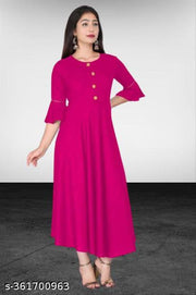 Stylish Anarkali Kurti with Gown Flare Latest Design Trendy Three Quarter Sleeve (PINK)