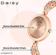 Stone Studded Dial with Designer Stone Studded Bracelet Chain Analog Watch for Women & Girls