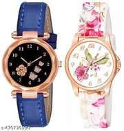 Flower Round Dial Analog Wrist Watch For  Women and Girls Pack of 2 Watch