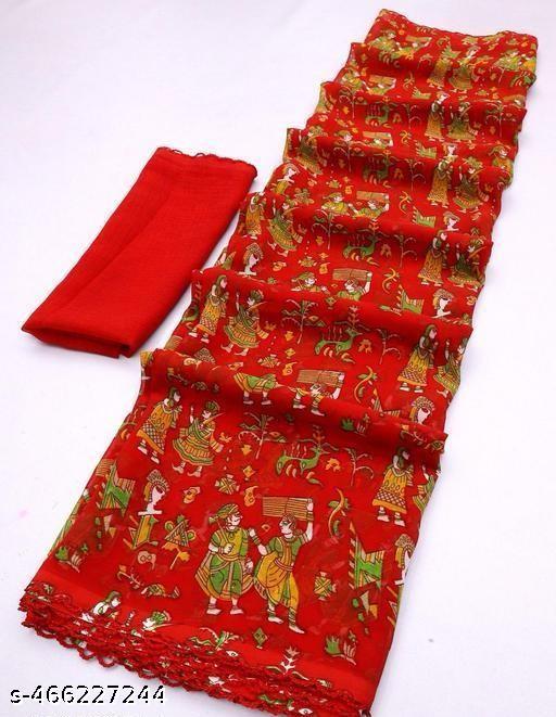 Georgette Printed Saree (Lace Border)