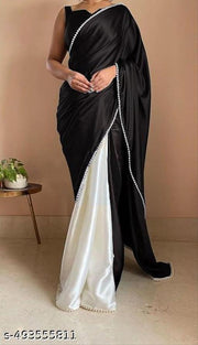 plain bollywood satin silk saree with blouse