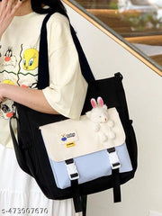 Korean Japanese Cute Taddy Baby Tote Bag & Hand Bag Large Capacity Bag Multi-functional Bag One Shoulder Crossbody Tution Bag, College Study Bag,shopping Bag,Hand Bag For Office & Daily Use (PACK OF 1)