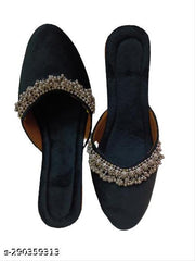ZadZed Women's Designer Rajasthani Jutti | Velvet Embellished Slip-On Ethnic Footwear for Festive & Casual Wear