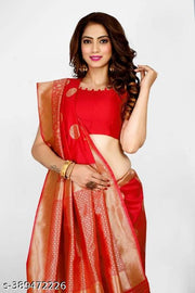 Traditional Banarasi Silk Floral RED_597 Jacquard Kanjeevaram Saree with Matching Blouse