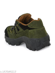BCK5055 Men's Olive Leather Lace-Up Casual Shoes