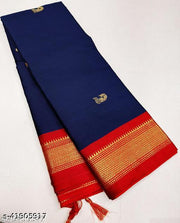 Sanskar Traditional Paithani Cotton Silk Sarees With Contrast Blouse Piece (Navy & Red)